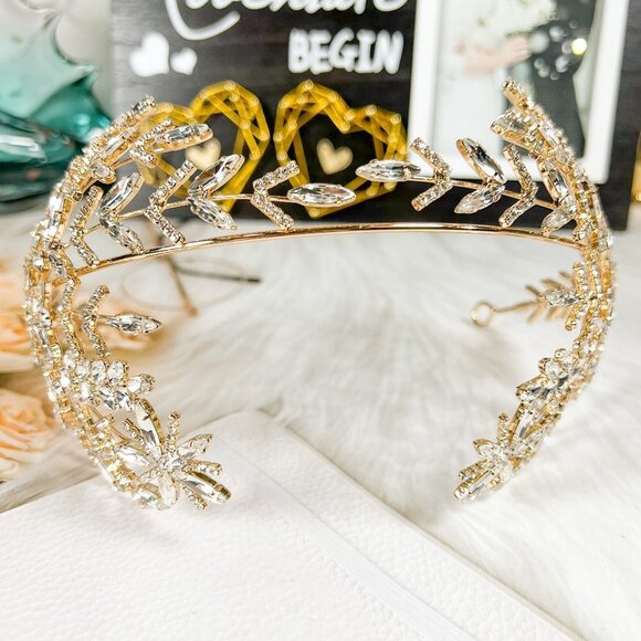 Crystal Bridal Headband, Crystal Bridal Hairpiece, Wedding Headband, Gold Crown main image 4